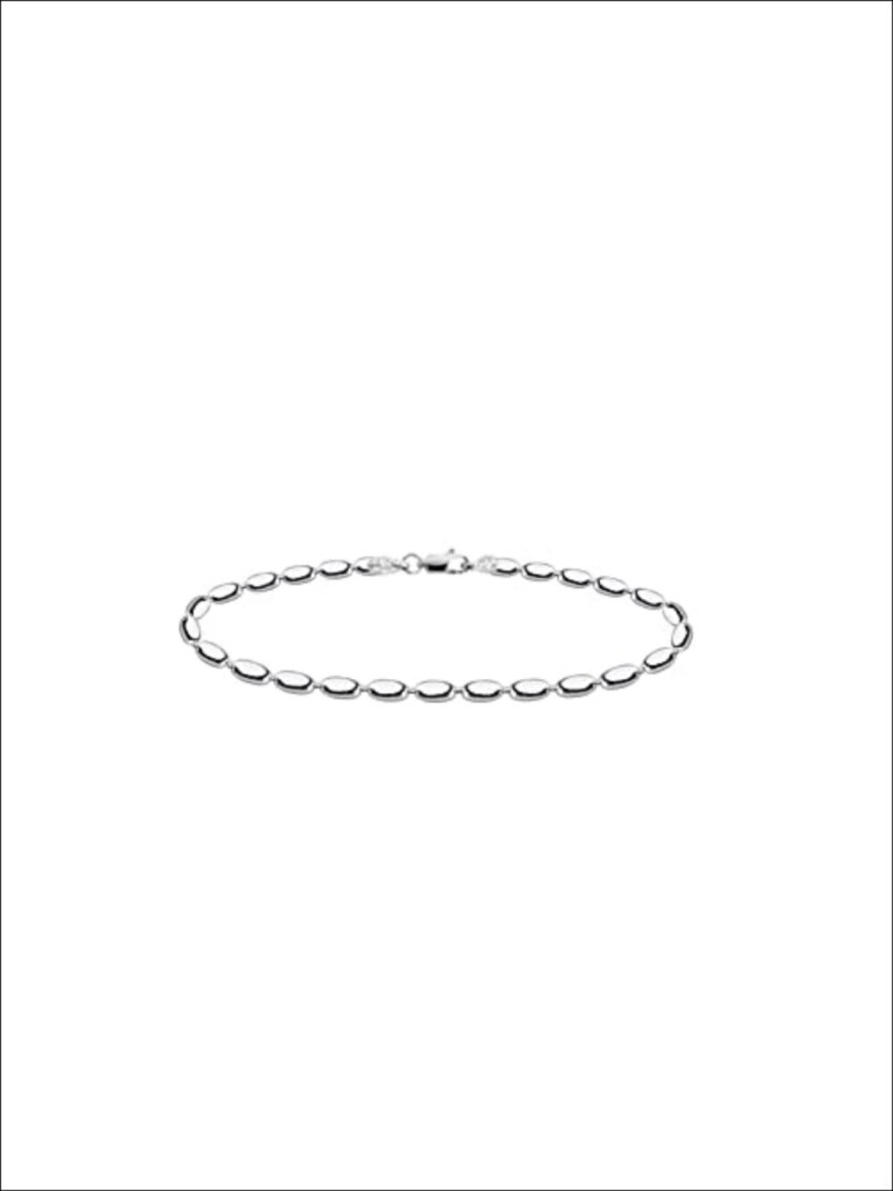 925 Sterling Silver Oval Rice Bead Strand Chain Bracelet for Women Made in Italy